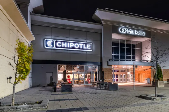 Mall tenant unit built to landlord criteria, Chipotle at Markville Mall, Markham, Ontario