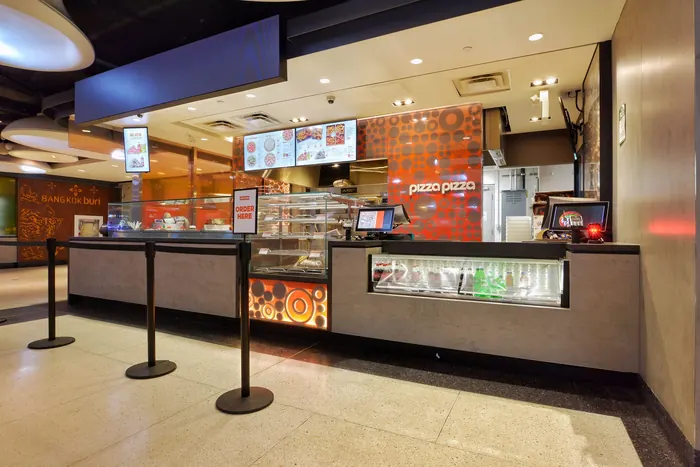 Unit delivered inside an operating transit hub, Pizza Pizza at Union Station, Toronto, Ontario