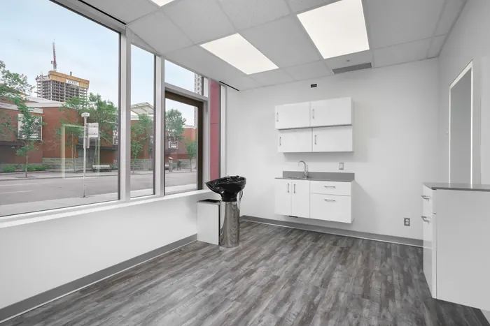 Individual studio unit with its own plumbing and millwork, Sola Salon Studios, Calgary, Alberta